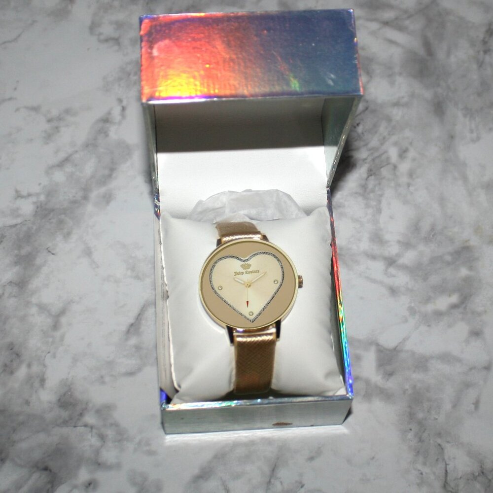 JUICY COUTURE Watch Heart Face Black Label Gold Silver Large Jewelry Accessory